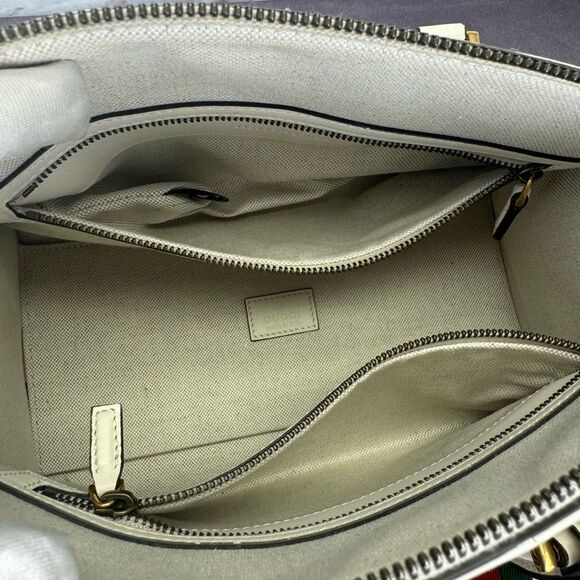 Authentic Gucci Web Sherry Line 2 Way Small Bauletto Leather Bag 715772 White - Picture 11 of 16